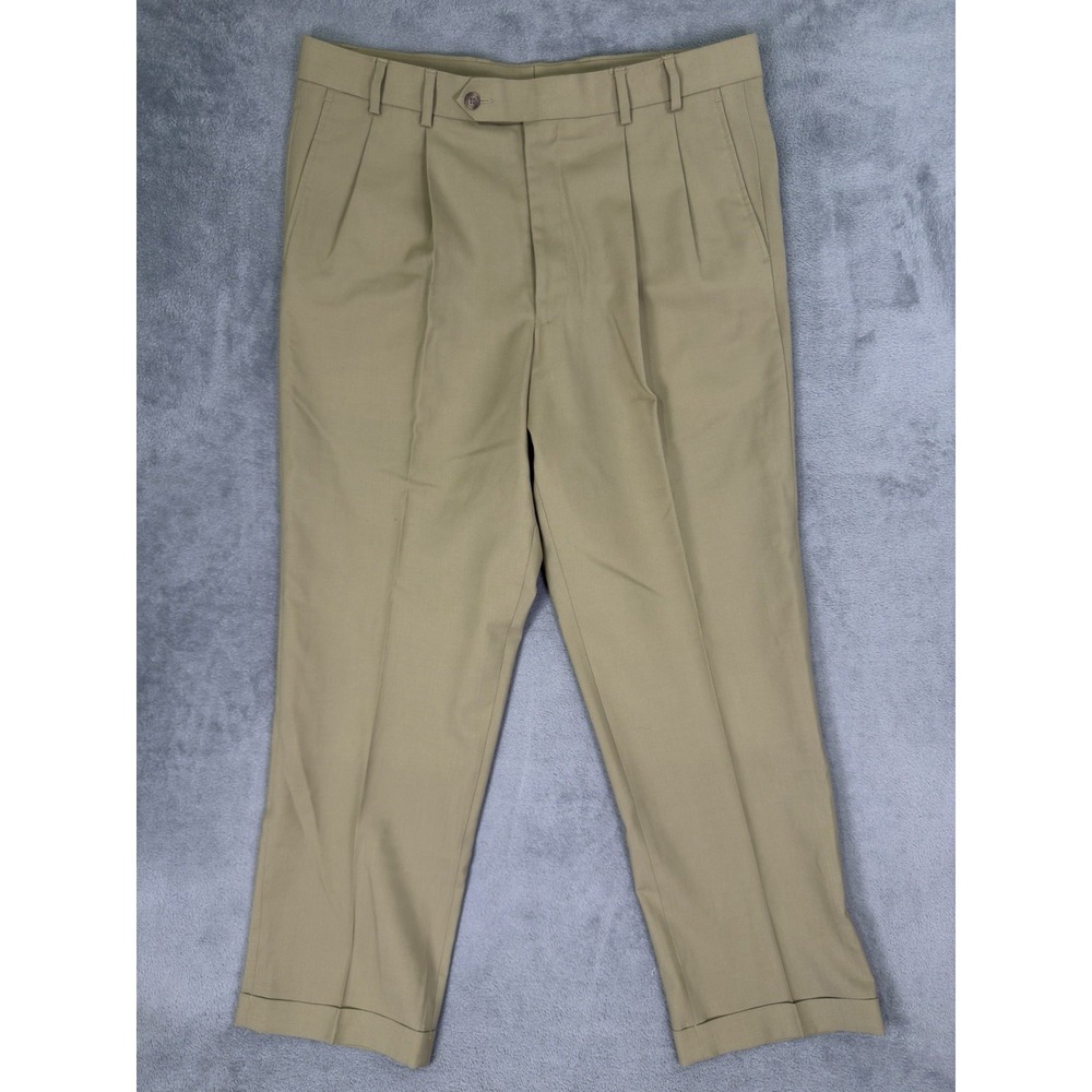 Cordovan & Grey Mens Dress Pants 36x30‎ Tan Pleated Straight Cuffed Wool